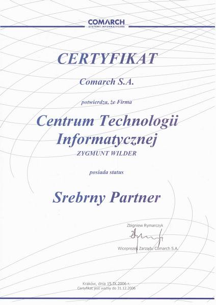 Certyfikat posiadania statusu Srebrny Partner w 2006 roku